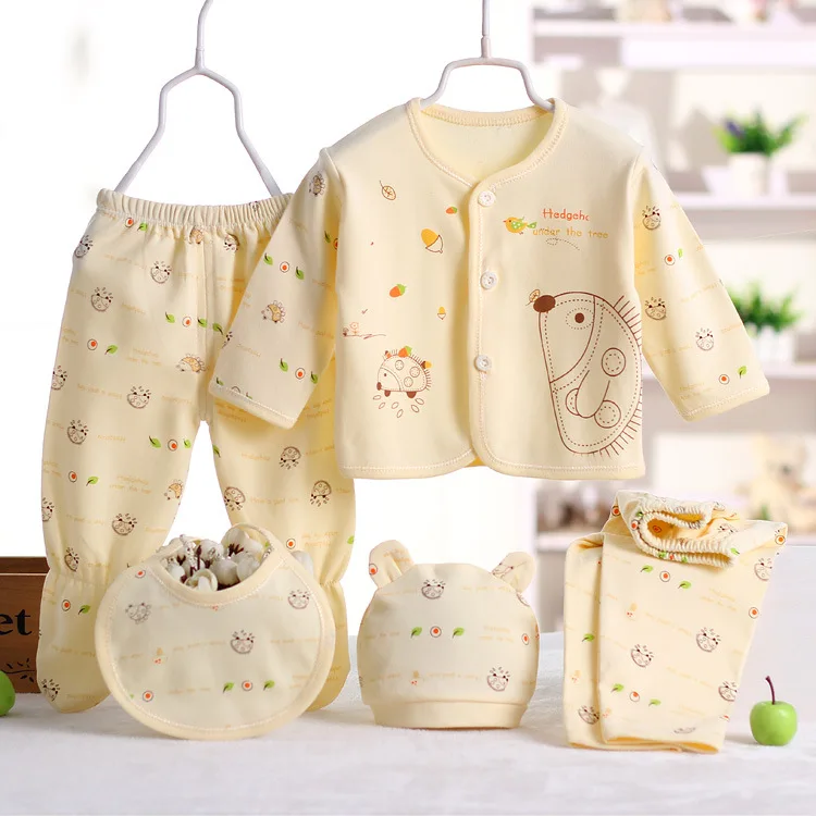 Комплект детской одежды из 5 предметов детская одежда хлопковое нижнее белье для новорожденных Комплект хлопковых трусов для детей от 0 до 3 месяцев - Цвет: Цвет: желтый
