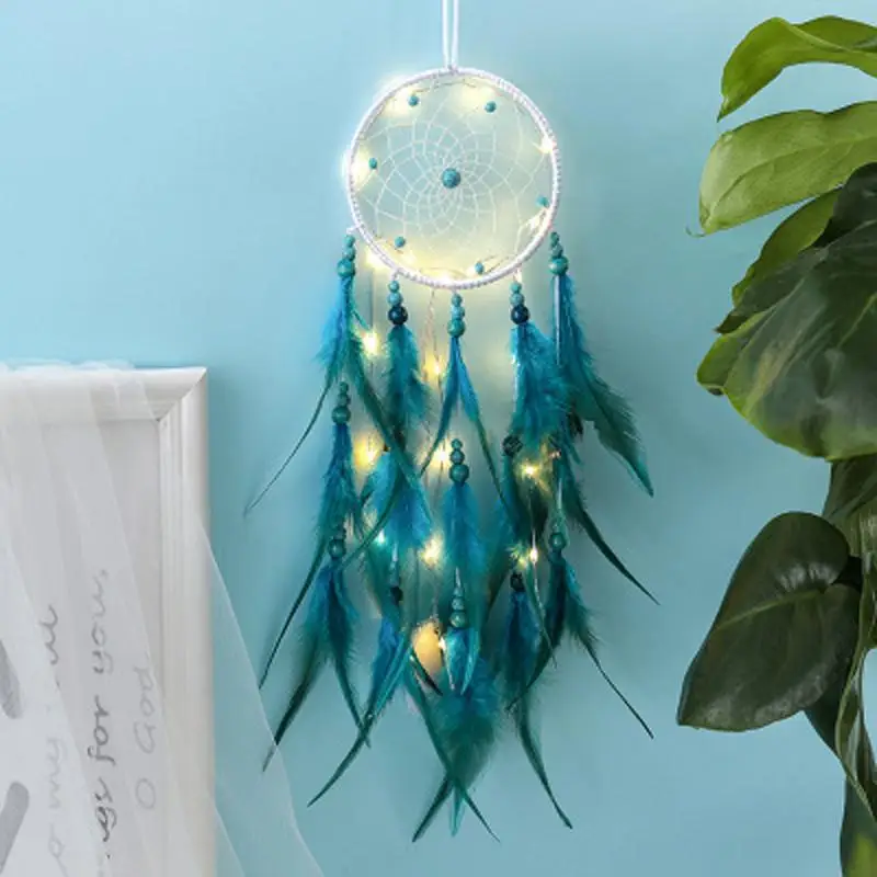 드림 캐처 LED 수제 드림캐처 깃털 야간 조명, 드림 캐처 벽 걸이, 가정 방 장식,  벽 장식