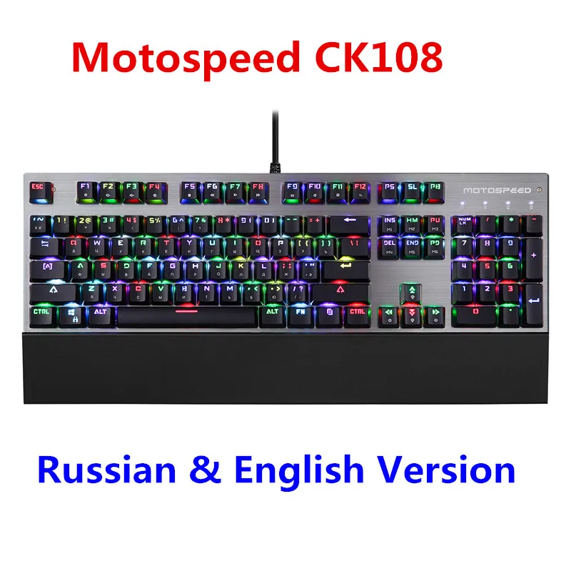 Motospeed CK108 RGB синий переключатель Механическая русская клавиатура игровая Проводная светодиодный подсветка с подсветкой для настольного ПК геймера - Цвет: Russian blue switch