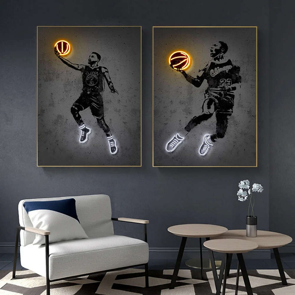 CanvasArtPrintNeonBasketballSportPostersHomeDecorationStreet