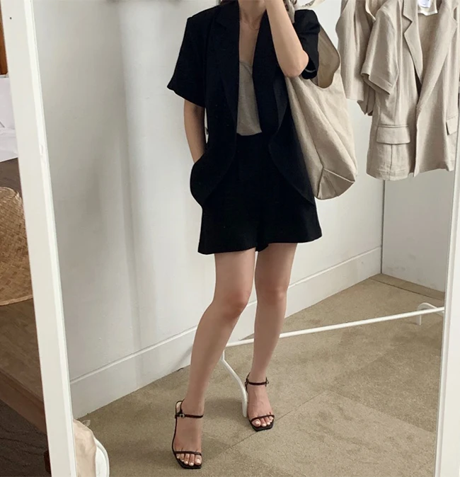 Mozuleva New Summer Women 2 Piece Sets Matching Wide Leg Short Pants Casual Cotton and Linen Pocket Lady Biker Shorts Suit 2020
