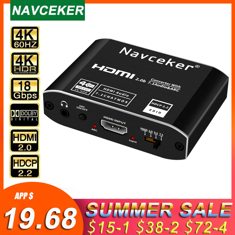 Аудио экстрактор Navceker 4K 60 Гц HDMI 2 0 5 1 ARC аудио сплиттер HDR для оптический TOSLINK SPDIF |