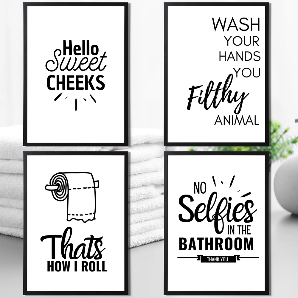 

Wall Art Canvas Painting Funny Bathroom Stylish Sign Nordic Black White Poster Prints Toilet Humour Pictures Bathroom Home Decor