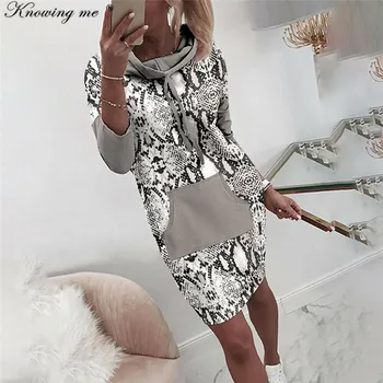 

2020 New Spring Patchwork Hoodies Dress Women Autumn Long sleeve Mini Sweatshirts Dress Ladies Casual Long Sleeve Pullover dress