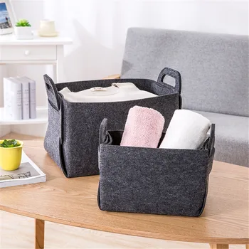 

Black Grey Felt Storage Basket for Books Toys Snacks Simple Household Foldable Laundry Basket with Handle for Dirty Clothes