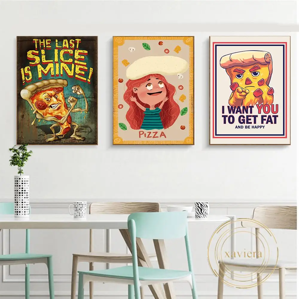 

Nordic Cartoon Food Posters and Prints Funny Pizza Party Canvas Painting Modern Restaurant Interior Decoration Wall Art Picture