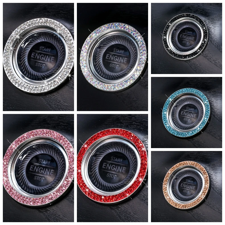 One-click Start Button Decoration Ring Hand-set Diamond Crystal Ignition Sticker Car Interior Accessories | Автомобили и