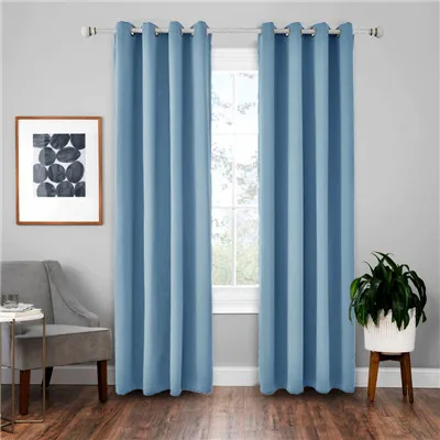 Синий Сплошная серая микрофибра затемненная трубка занавес для обработки окон 2 панели - Цвет: Синий