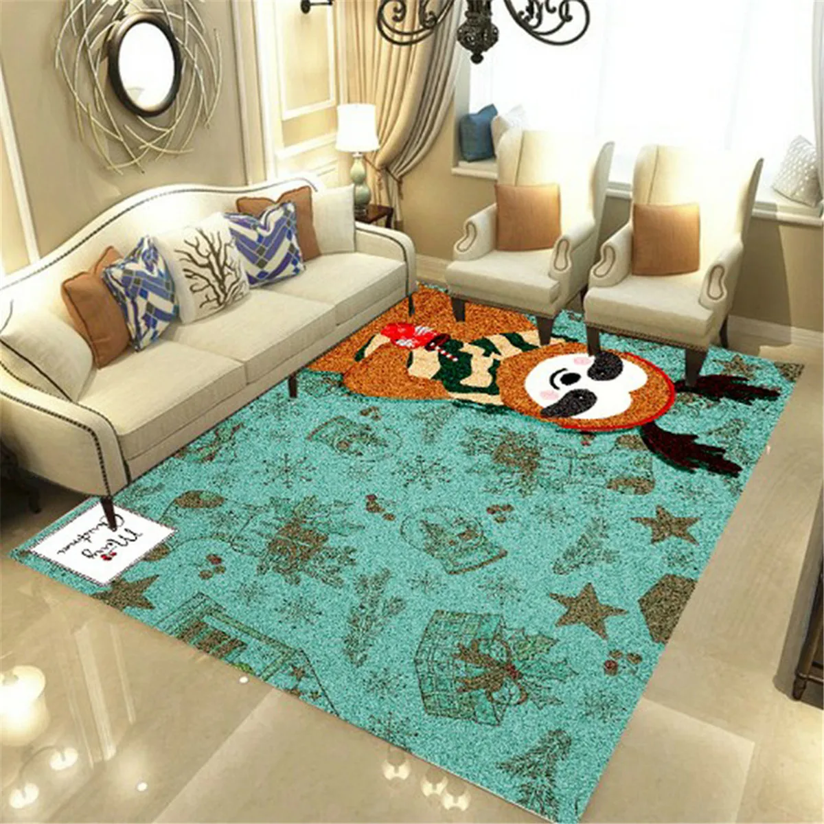 

Merry Christmas Sloth Carpet Square Anti-Skid Area Floor Mat 3D Rug Non-slip Mat Dining Room Living Room Soft Bedroom Carpet 02