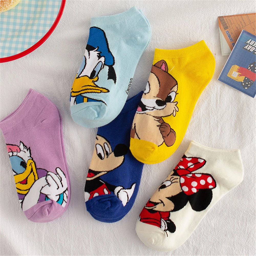 5 paires de chaussettes Mickey et Minnie pour femmes et filles, en coton, à  la mode, mignon, basse cheville, dessin animé Donald Daisy Duck, Chipmunks  d'été - AliExpress