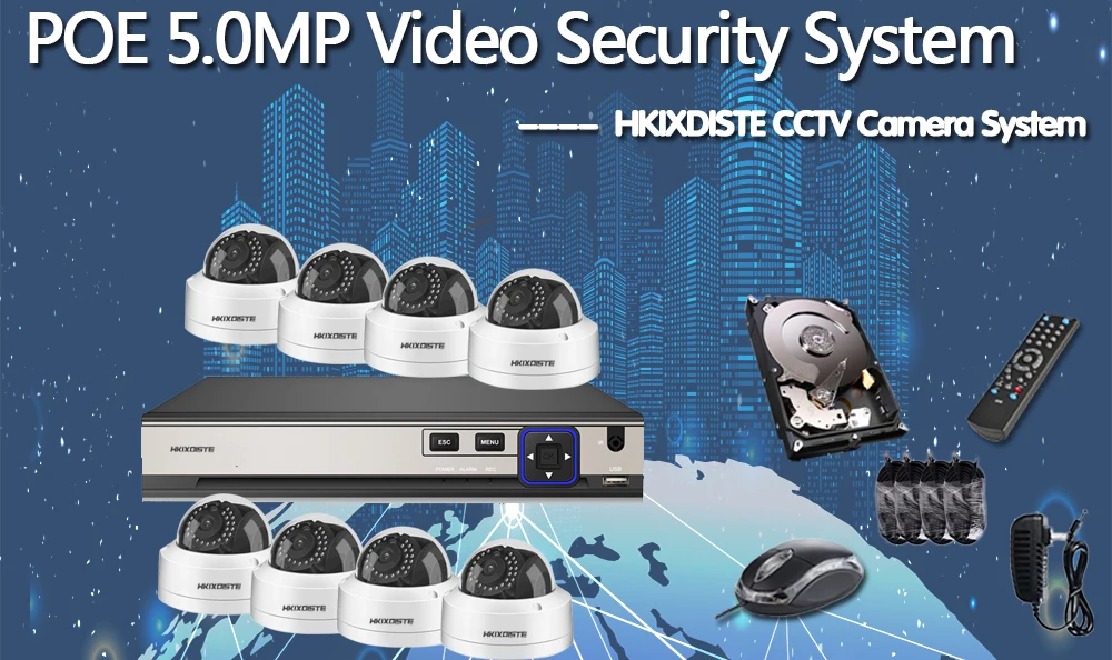 24 шт. Инфракрасные светодиоды 8CH 5.0MP POE NVR комплект безопасности IP камера CCTV Система комната/уличная купольная камера комплект видеонаблюдения