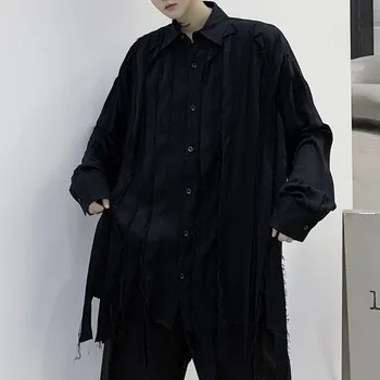 

Camisa Hombre Japan Streetwear Shirt Stage Clothes 2020 Spring Men Fashion Show Vintage Stripe Long Sleeve Casual Shirts Male