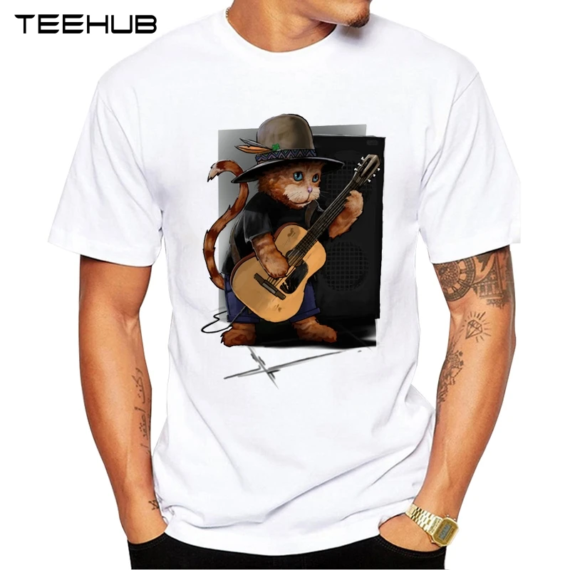 2019 TEEHUB новая крутая Мужская модная футболка с изображением кота играющего на