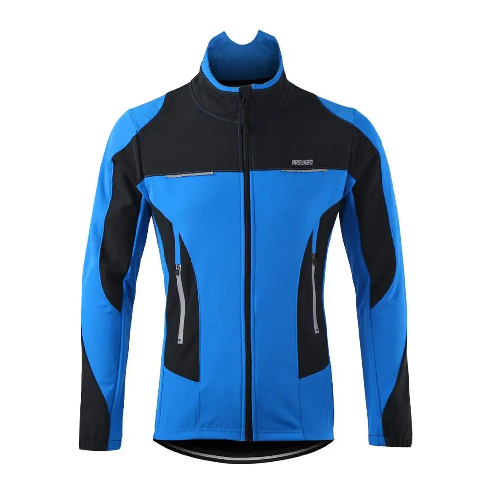 ARSUXEO Мужская велосипедная куртка зимняя теплая ветровка Водонепроницаемая MTB велосипедная куртка спортивная флисовая куртка велосипедная одежда 15F - Цвет: blue