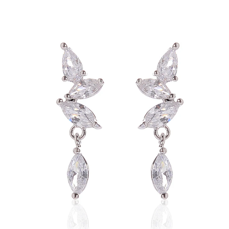 Sweet Crystals Stud Earring for Women silver color Double Sided Jewelry Earrings female Ear Jacket brincos no pierced ear | Украшения и