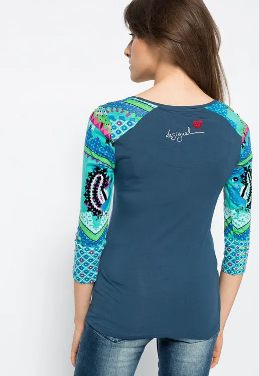 DESIGUAL Испания Deg стиль мульти Тип эластичный с длинными рукавами один воротник трикотаж джерси свитер