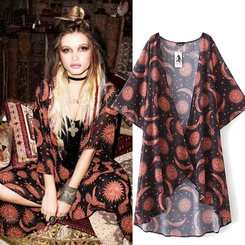 

Women Cover up Floral Print Swimwear Chiffon Loose Beach Dress Shawl Kimono Cardigan Top Shirt Blouse Bikini Mujer Bathing Suit