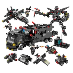 Blocs de construction de poste de Police, voiture, quartier général, camion, briques, jouets pour enfants 
