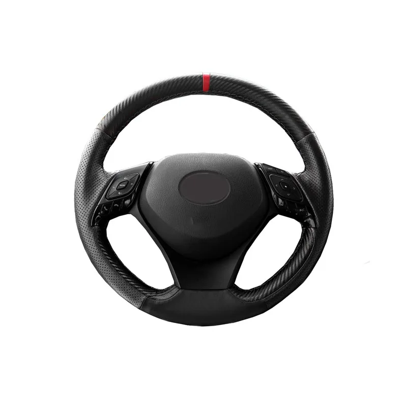Черный Для Toyota CH-R крышка рулевого колеса из углеродного волокна лоскутное Ручное шитье руля Чехлы аксессуары для салона автомобиля - Название цвета: Черный