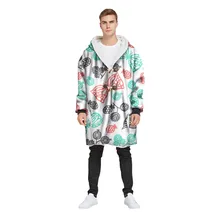 Мужское зимнее длинное пальто с капюшоном и роговой пряжкой, плюс бархатное толстое пальто с 3D принтом, ветровка средней длины, парки, хлопковая молодежная одежда 12,5