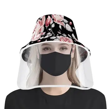 

Women Bucket Hat classic palm leaves flowers print Adults Summer Fishing Cap With Transparent Plastic Shield Girl Fisherman Hat