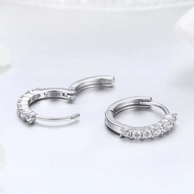 Простые серьги BISAER,, 925 пробы, серебряные, круглые, кубический циркон, серьги-гвоздики для женщин, изысканное ювелирное изделие, ECE498-C