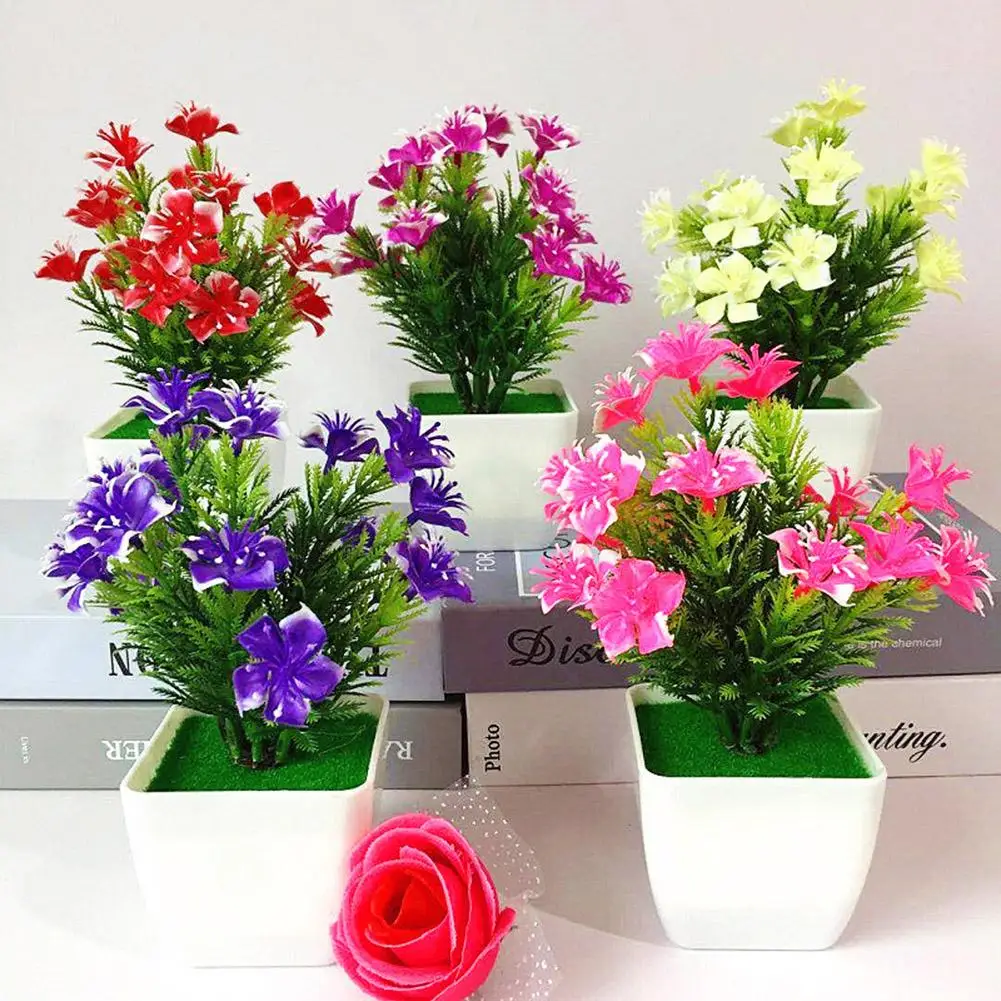 

1Pc Containing pots Artificial Cherry Blossom Simulation Flower Wedding Home Floral Bonsai Decor