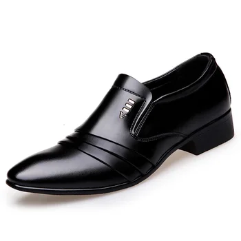 

Luxury Brand PU Leather Fashion Men Business Dress Loafers Pointy Black Shoes Oxford Breathable Formal Wedding Shoes