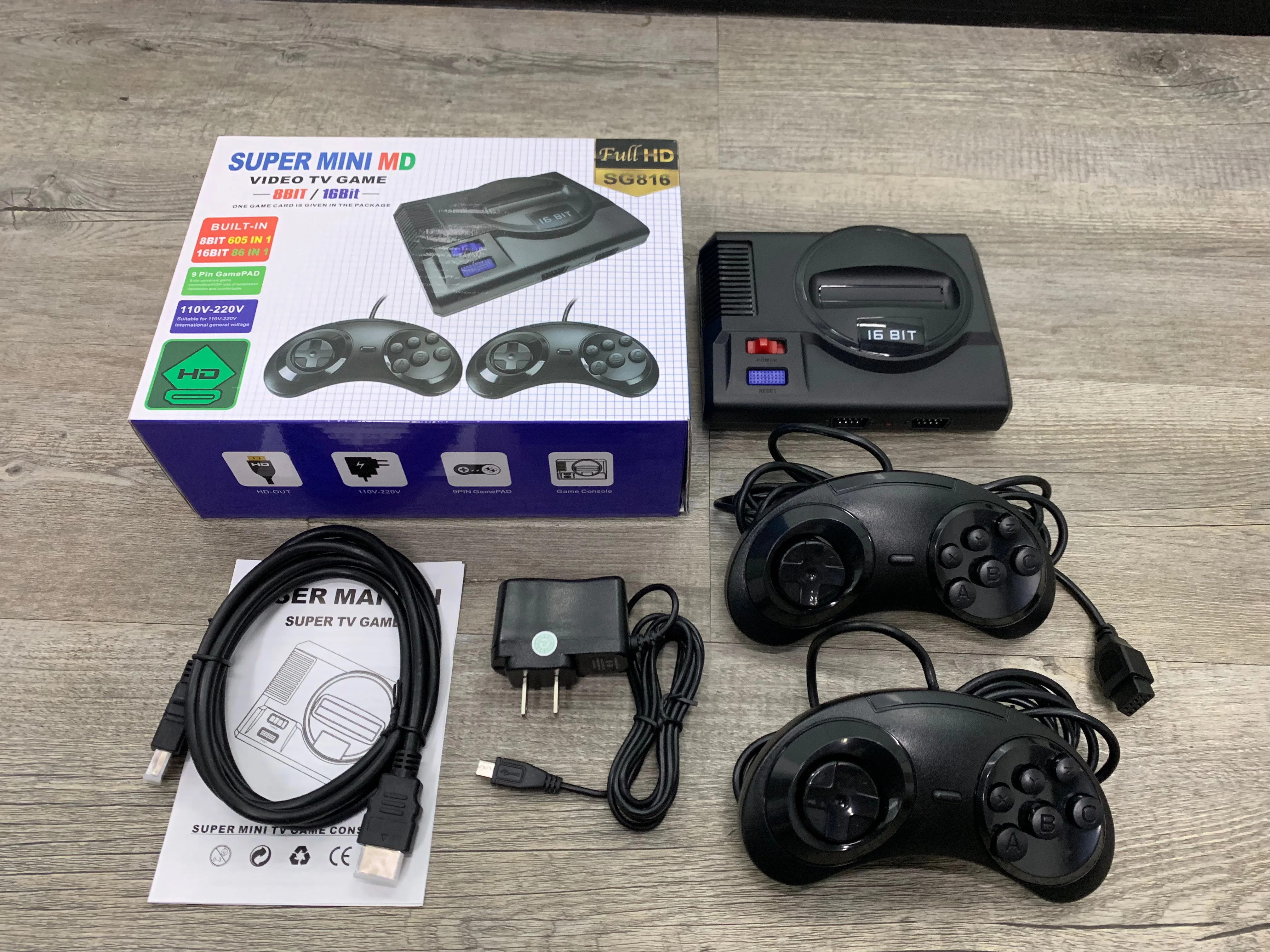 NEW FOR SUPER MINI MD Video Game Console For Sega Mega Drive 16 BIT 86 Games 8 605 Different Built-in Two Gamepads | Электроника