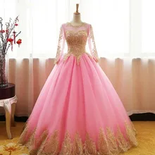Длинные рукава Розовый Тюль бальные платья платье для бала-маскарада сладкий 16 платья vestido de 15 anos