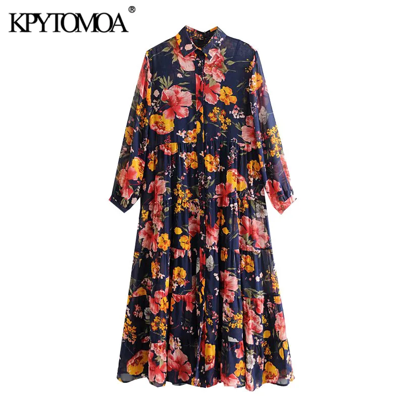 KPYTOMOA Women 2020 Elegant Fashion Floral Print Midi Dress Vintage Lapel Collar Long Sleeve Female Dresses Vestidos Mujer KPYTOMOA Women 2020 Elegant Fashion Floral Print Midi Dress Vintage Lapel Collar Long Sleeve Female Dresses Vestidos Mujer
