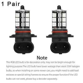 

2PCS DC12V 27W 9006LED 27-SMD 5050 RGB 800lm Car Headlight Fog Light Lamp Bulb + Remote Control Wireless Remote Control