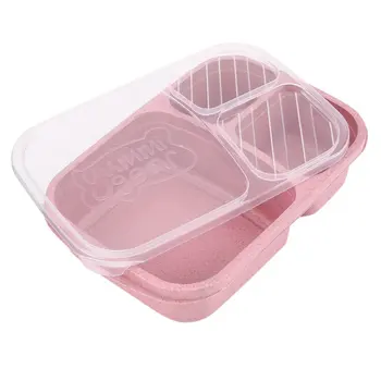 

Wheat Straw Bento Box 3 Grids With Lid Microwave Food Box Biodegradable Storage Container Lunch Bento Box Dinnerware Set