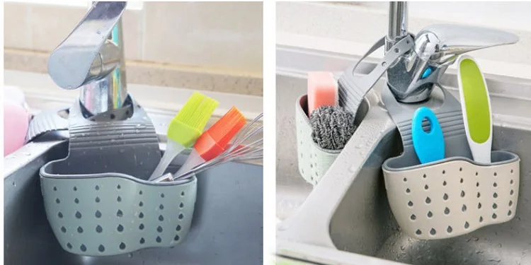 Kitchen Sponge Drain Rack Rubber Toilet Soap Shelf Organizer Storage Sink Sponge Drain Basket