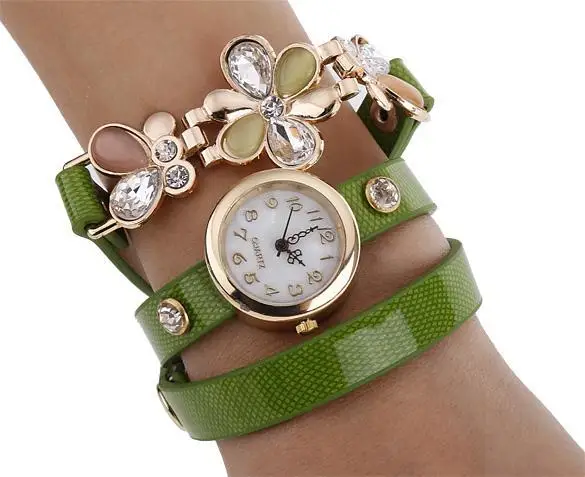 

New Fashion Women's Flower Sling Chain Quartz Watch Wrap Circle Button Bracelet Wristwatch Girls Ladies Students Relojes