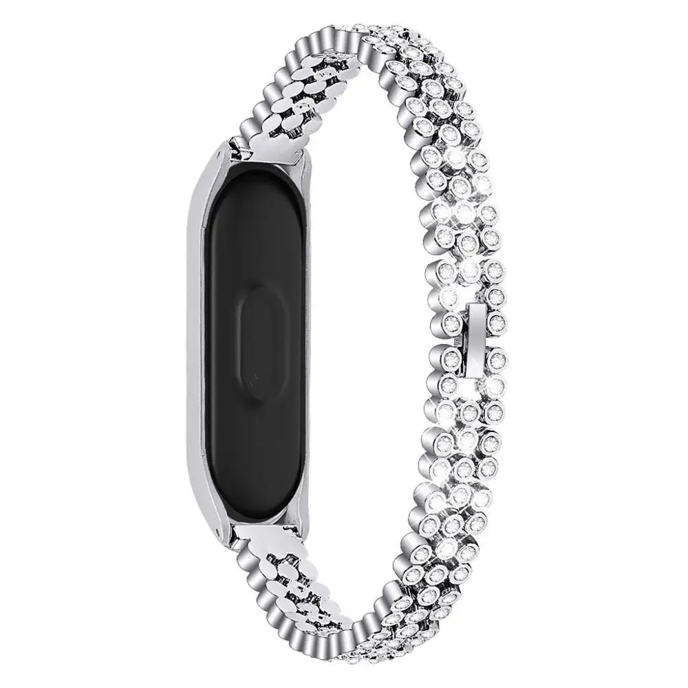 Hot Wristband For Xiaomi Mi Band 4 Replacement Leather Beading Bracelet Strap Weave Braided Drop Ship Gift Correa#27Q - Цвет: Silver