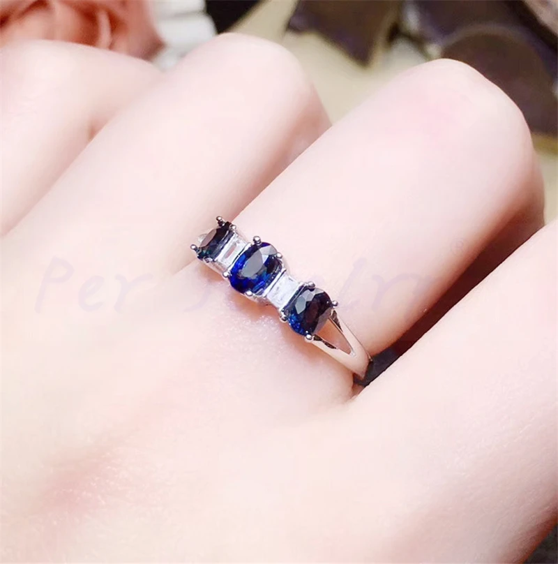 Натуральное настоящее кольцо с синим сапфиром,, Стерлинговое Серебро 925 пробы 0.35ct* 2шт 0.4ct* 1 шт, драгоценный камень для мужчин или женщин# R991215