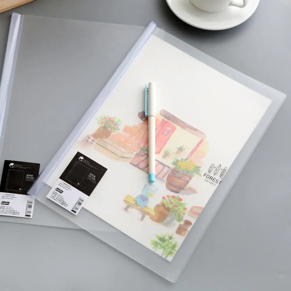 

12PCS Korean New PVC Transparent A4 Rod Pumping Clip Folder Stationery File Folder School and Office Supplies Free Shipping