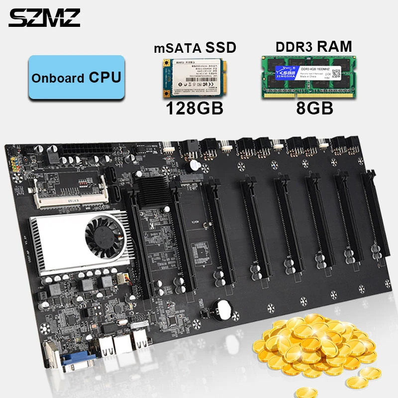 Szmz Cryptocurrency Mining Motherboard Combo 8 Gpu Pcie 16x With Onboard Cpu Mstata Ssd Ddr3 Ram Pcie Mining Board Ehereum Motherboards Aliexpress