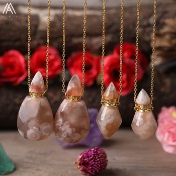 

Delicate Women Perfume Bottle Pendant Jewelry,Natural Cherry Agates Stone Perfume Bottles Pendant Gold Chains Necklace Jewelry