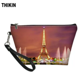 

THIKIN Famous Paris Eiffel Tower Pattern Make Up Bags for Women Cosmetic Cases Girls Classic Print Storage Makeup Custom