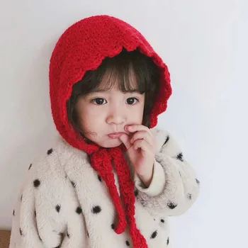 

Girls Baby Solid Print Hats Winter Newborn Cute Warm Kids Knitted Wool Hemming Caps c
