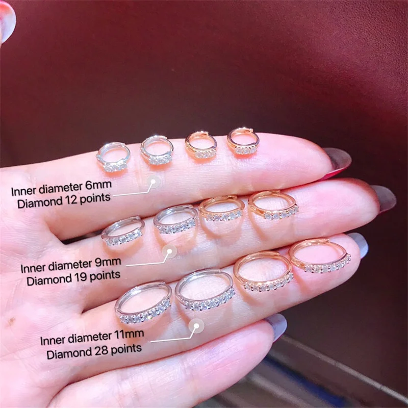 18K Solid Yellow Real Gold Jewelry (AU750) Women Personality Fashion Small Ear Buckle Diamond Earrings Small Exquisite  Lady