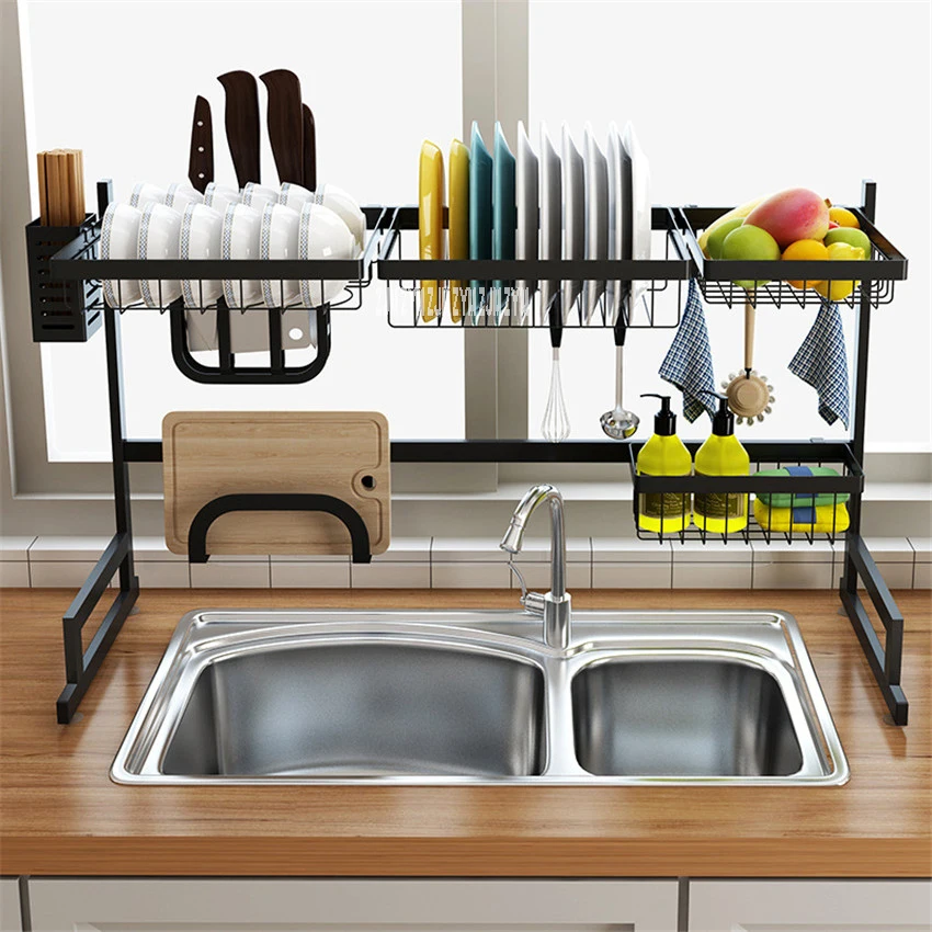  KQ-SCJ 201/304 Stainless Steel Kitchen Shelf Wall Mounted Spice Knife Rack Dish Drainer Chopstick H - 4000192557099