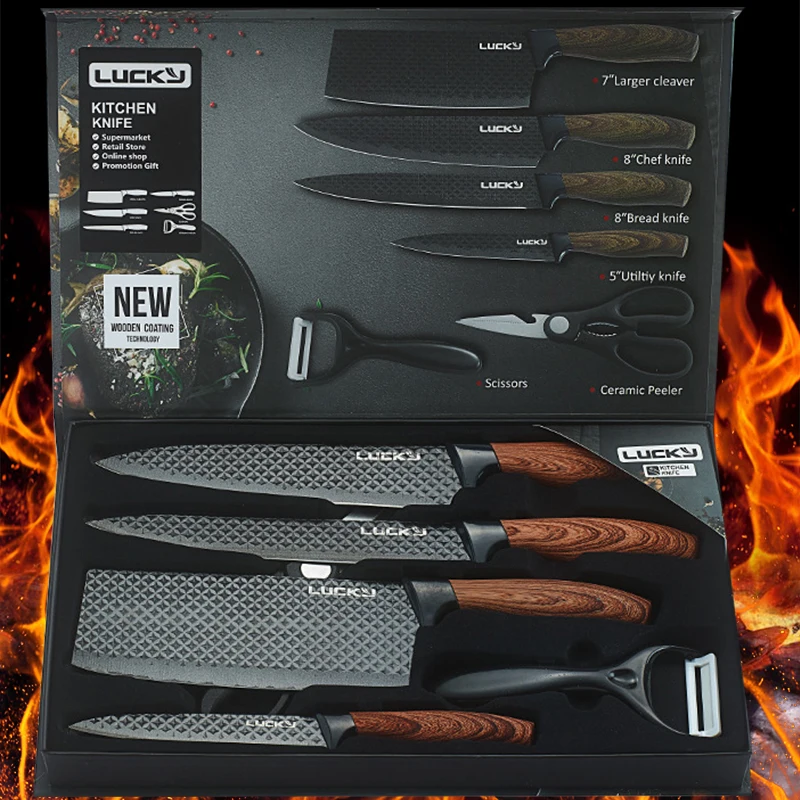Forged Kitchen Knives 6 Pcs Set Handmade Stainless Steel Knife Scissors Peeler Chef Slicer Nakiri Paring Gift Case | Дом и сад
