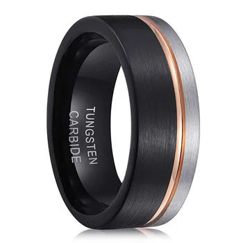 

Tungsten Carbide Ring Men Women Wedding Band Engagement Ring 8mm Comfort Fit Rose Gold Color Line Black with Silve Color