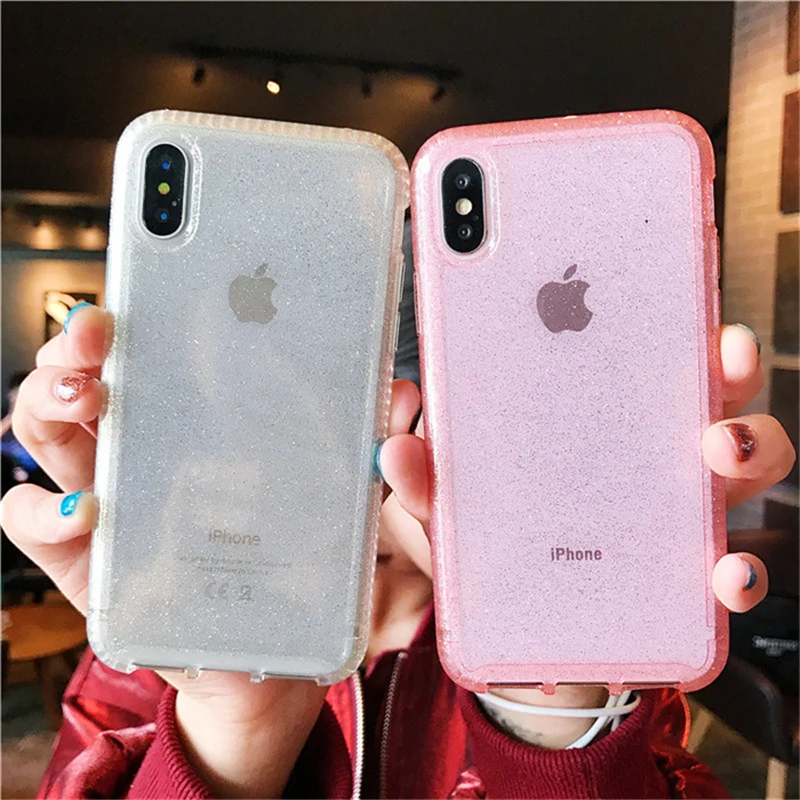 

Shiny Glitter Anti-knock Case for iphone X case Transparent hard phone case for iphone 7 8 7plus Protective shell