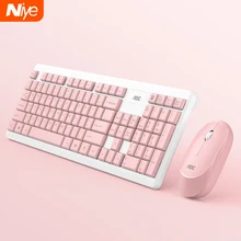 Rosa teclado sem fio e mouse combinação usb 2.4ghz teclados mouse conjunto para windows linux keycap acessórios do teclado do jogo de escritório