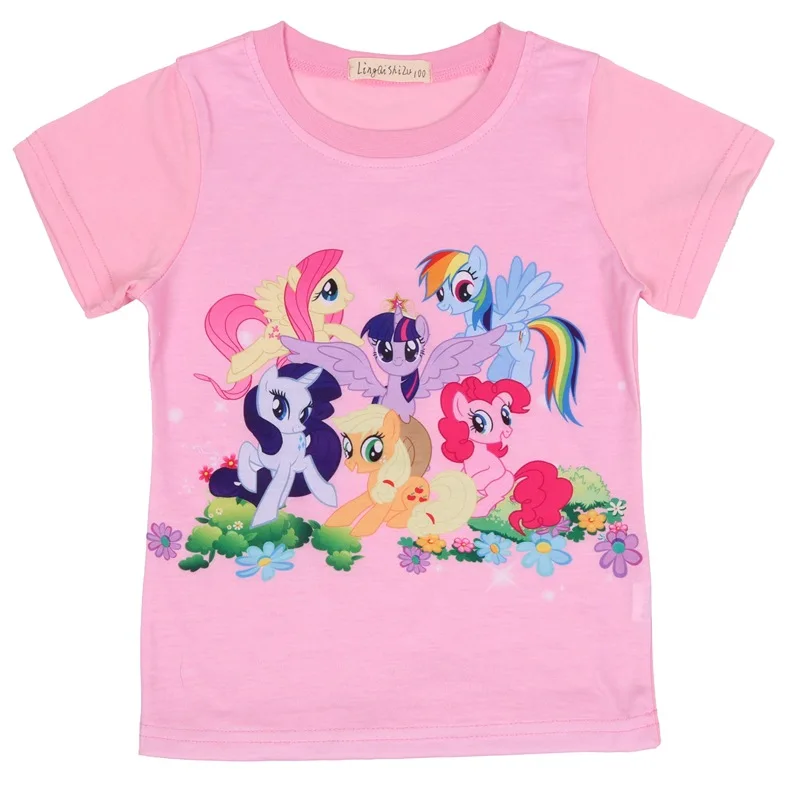 Новая летняя детская футболка розового и красного цвета милые футболки для маленьких девочек, одежда с пони для маленьких девочек Детская Праздничная Футболка костюмы, топ, футболка