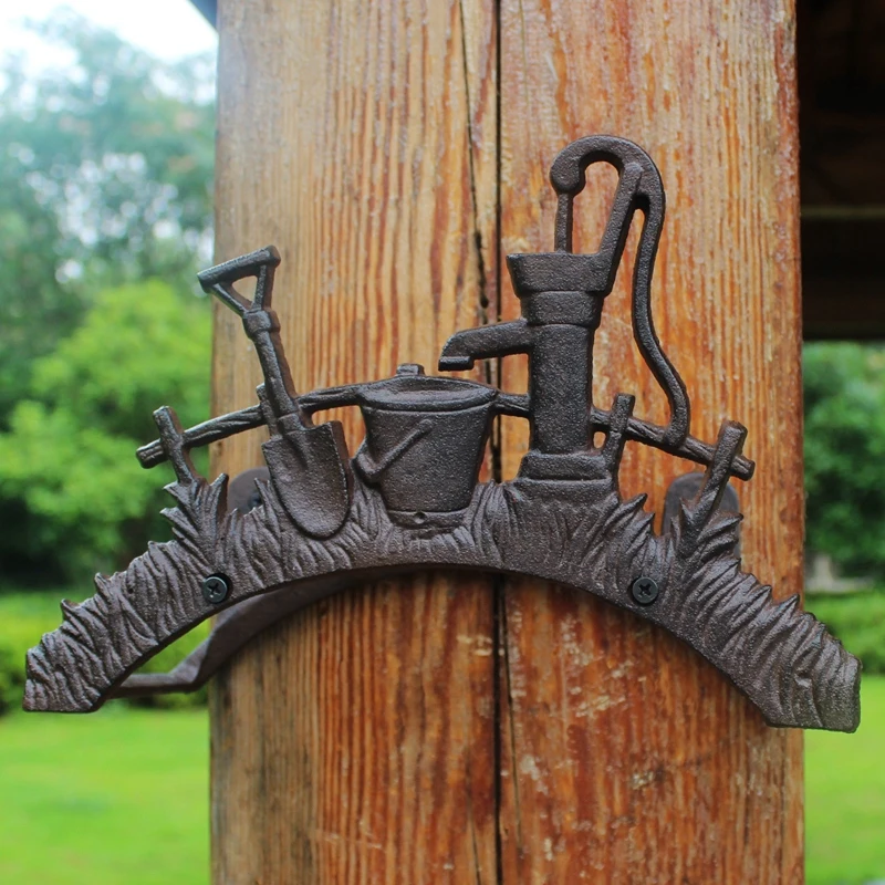 European Vintage Country Accent Rustic Water Pump Shovel Spade Design Home Garden Decor Cast Iron Wall Mounted Water Pipe Holder